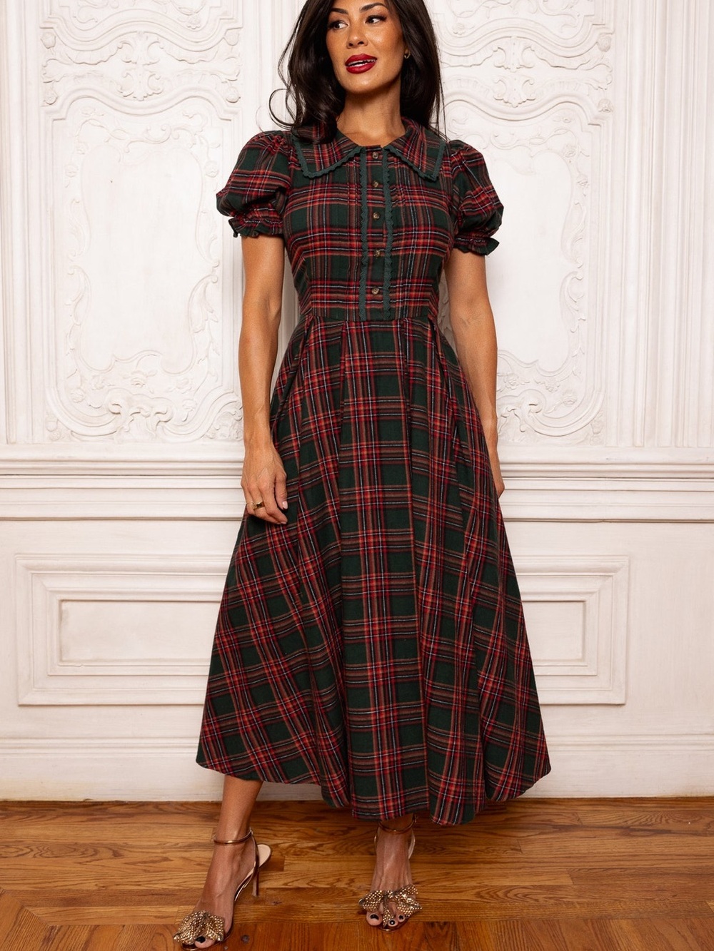 Ivy City Sophia Dress in Evergreen Green and Red Tartan Plaid Size 2 NWT